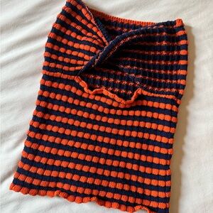 Striped Orange and Navy Knit Strapless Top